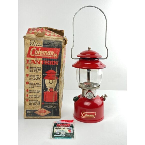Vintage 1966 Red Coleman Single Mantle Lantern Model 200A w Orig. Box & Mantles - Picture 3 of 11